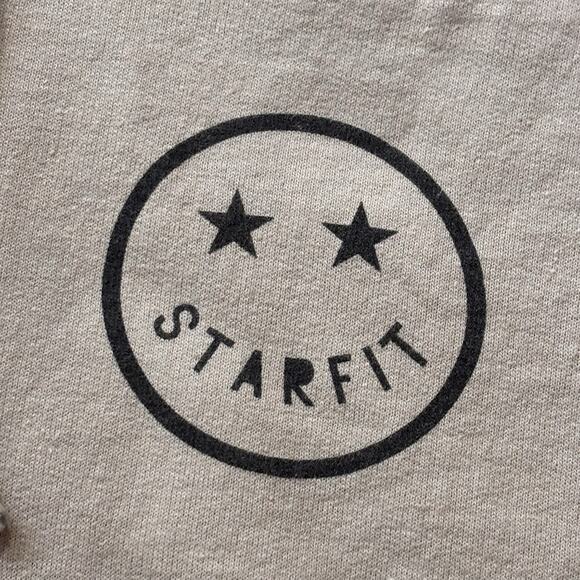 STARFIT Tan Hooded Sweatshirt Kangaroo Pocket Smiley Face Starry Eyes Logo Large - Picture 4 of 4